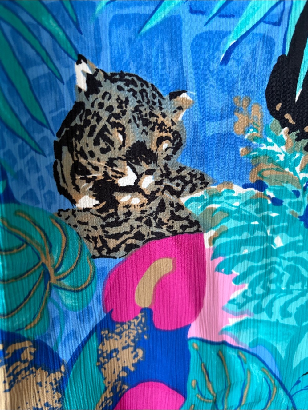 Vibrant tropical floral and leopard print blouse